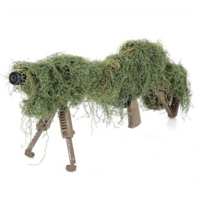 Olive green rifle cover mounted on a weapon