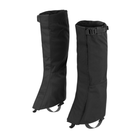 Studio product shot showcasing the black Snowfall gaiters laid flat against a neutral background.