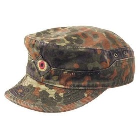 Front view of the BW Flecktarn field cap showing the visor and camouflage pattern.