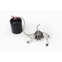 Origin Outdoors Rugged Multifuel Stove connected to gas cartridge