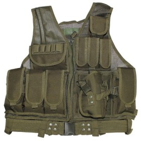 USMC-style tactical combat vest with belt, olive drab - front