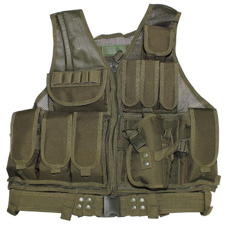 USMC-style tactical combat vest with belt, olive drab - front