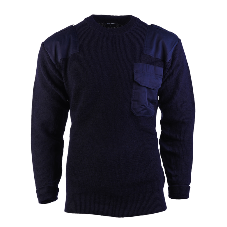 Studio view of the commando wool sweater in deep navy blue.
