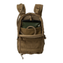 Close-up interior shot focusing on the secondary storage zones, hydration bladder hanger, and internal organizers.