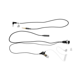 FBI Style Acoustic Headset Motorola 1-Pin - Unboxed Set Showing Headset, Acoustic Tube, Cable, and Packaging