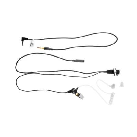 FBI Style Acoustic Headset Motorola 1-Pin - Unboxed Set Showing Headset, Acoustic Tube, Cable, and Packaging