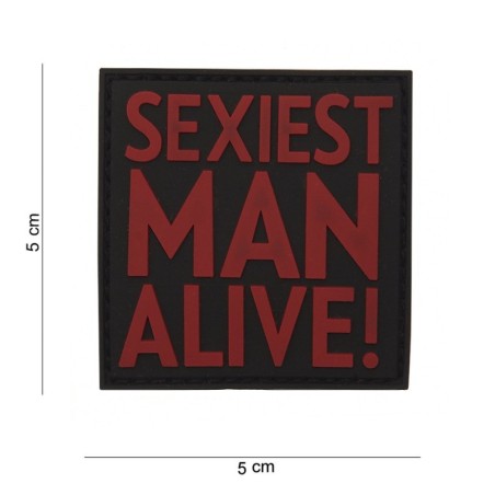 Velcro PVC patch, "Sexiest man alive", red
