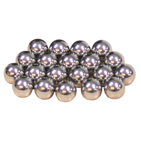 Studio product shot showcasing a scattered pile of FoxOutdoor 8mm steel slingshot balls against a clean background.