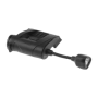 Front view of the black Charge MPLS helmet light, showing the 4-LED head and flexible boom.