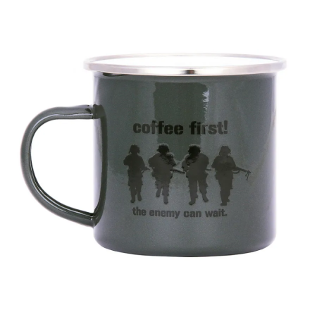 Fostex WWII Emailitud kruus "Coffee First!"