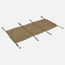 Полностью разложенные носилки Direct Action Combat Stretcher из двухслойного серого нейлона с 8 усиленными ручками.