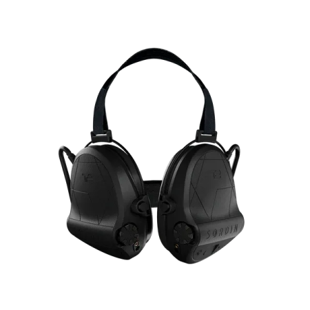 Тактическая гарнитура Sordin Supreme T2 CC Neckband: видны компактные чашки и гибкое шейное крепление.