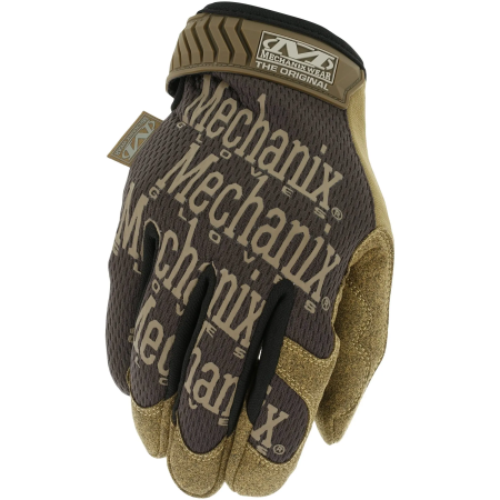 Mechanix Original, демонстрирующий дышащий эластичный спандекс цвета Coyote Brown и белый логотип бренда.