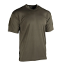 Oliivroheline Taktikaline t-särk Mil-Tec Tactical Quickdry eestvaates, mis näitab kehasse hoidvat lõiget ja ümarat kaelust.