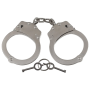 MFH high-quality steel handcuffs with lock groove, welded chain links, and 2 keys.