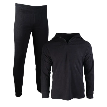 Front of Mil-Tec men's two-piece thermal fleece underwear set with a long-sleeve top and matching long tights.
