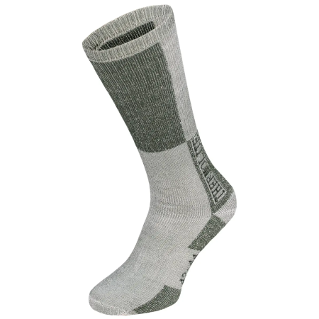 "Polar" winter socks in OD green-white featuring extra high shaft and reinforced padding made with THERMOLITE® fibers.