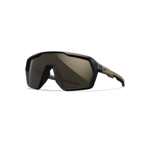 Diagonal view of Wiley X Citadel sunglasses highlighting the wraparound frame and reflective mirror lenses.