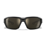 Front view of Wiley X Alpine sunglasses with a Matte Black/Tan frame and CAPTIVATE™ Polarized Tungsten Mirror lenses.