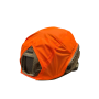 Front view of the orange FAST helmet cover, showing the built-in NVG shroud hole.