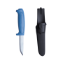 Шведский строительный нож Morakniv Basic 546 S из нержавеющей стали с синей рукоятью и черными ножнами.