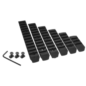 BO Manufacture set of six tactical M-LOK to Picatinny polymer rail sections with included mounting hardware and Allen wrenches.