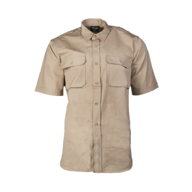 Front view of the Mil-Tec khaki short sleeve tropical shirt made of 100% cotton.