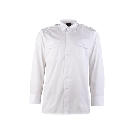 Front view of the long sleeve service shirt in white.