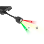 Front view of the black Charge MPLS helmet light actively demonstrating its different colored LED modes.