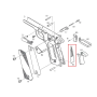 Internal diagram view of a 1911/Hi-Capa GBB pistol frame, showing installation placement of the sear spring.