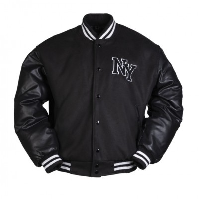 NY Black Baseball jacket with badge, black