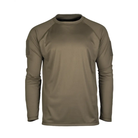 Front view of the Mil-Tec Quick Dry Tactical Long Sleeve Shirt in Olive Drab (OD).