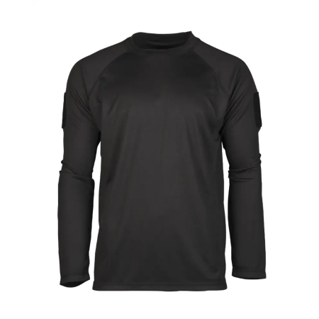 Front view of the Mil-Tec Quick Dry Tactical Long Sleeve Shirt in Black.
