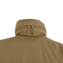 Close-up of the hood rolled up and zipped securely inside the collar of the Helikon-Tex Level 7 Jacket.