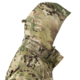 Detailed view of the adjustable, helmet-compatible hood on the Helikon-Tex Level 7 Jacket in Multicam camouflage.
