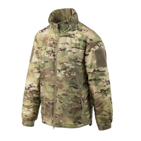 Front view of the Helikon-Tex Level 7 Tactical Winter Jacket in Multicam camouflage.