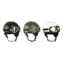 Group view showing all three retro half shell helmets (black, olive green, and white) with matching glasses.