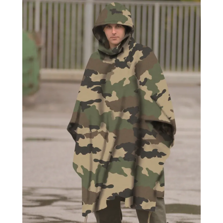 Mil-Tec Ripstop Wet Weather Poncho - French Camo camouflage view