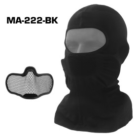 Must balaclava integreeritud terasvõrgust maskiga.