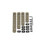 Set of four tan polymer rail sections of varying lengths with mounting hardware.