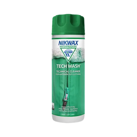 Nikwax TECH WASH® 300ml cleaner bottle.