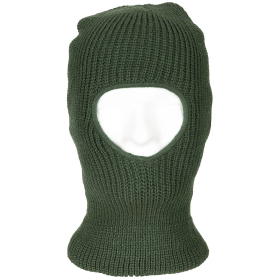 Knitted 1-Hole Balaclava in olive green shown from the front view