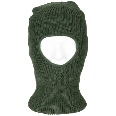 Knitted 1-Hole Balaclava in olive green shown from the front view
