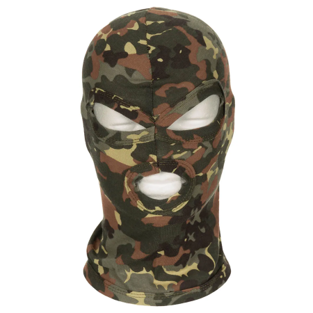 MFH 3-Hole Operation Balaclava in Flecktarn camouflage pattern shown from the front view