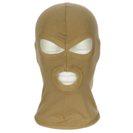 MFH 3-Hole Operation Balaclava in coyote brown shown from the front view