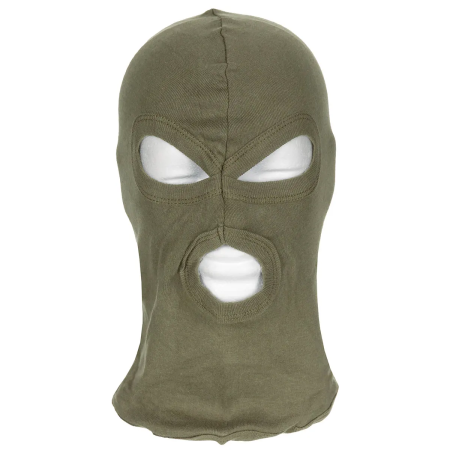 MFH 3-Hole Operation Balaclava in olive green shown from the front view