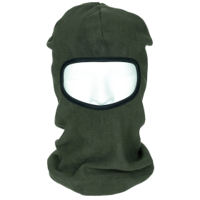 MFH Fleece 1-Hole Balaclava in olive green shown from the front view