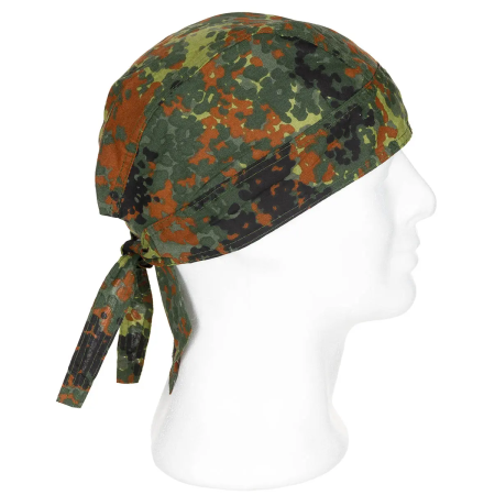 MFH Classic Cotton Headwrap in Flecktarn camouflage pattern shown from the front view