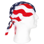 MFH Cotton Headwrap in USA flag pattern shown from the side view