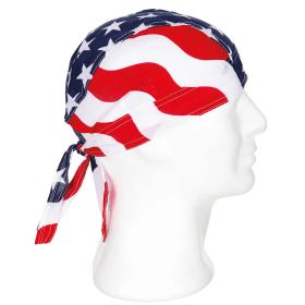 MFH Cotton Headwrap in USA flag pattern shown from the side view